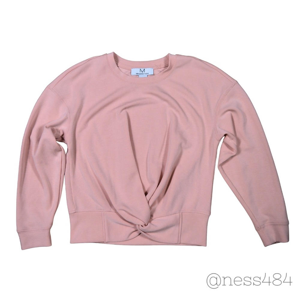 MAGASCHONI Womens Pink Twist Front Crew Neck Sweatshirt‎ Pullover Top Size S